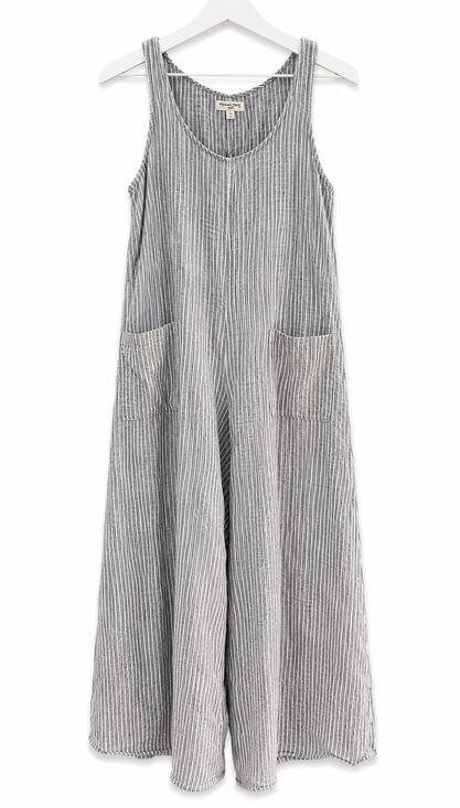 Max Studio Pants - Max Studio London Striped Sleeveless Jumpsuit Women's Large Gray Wide Leg